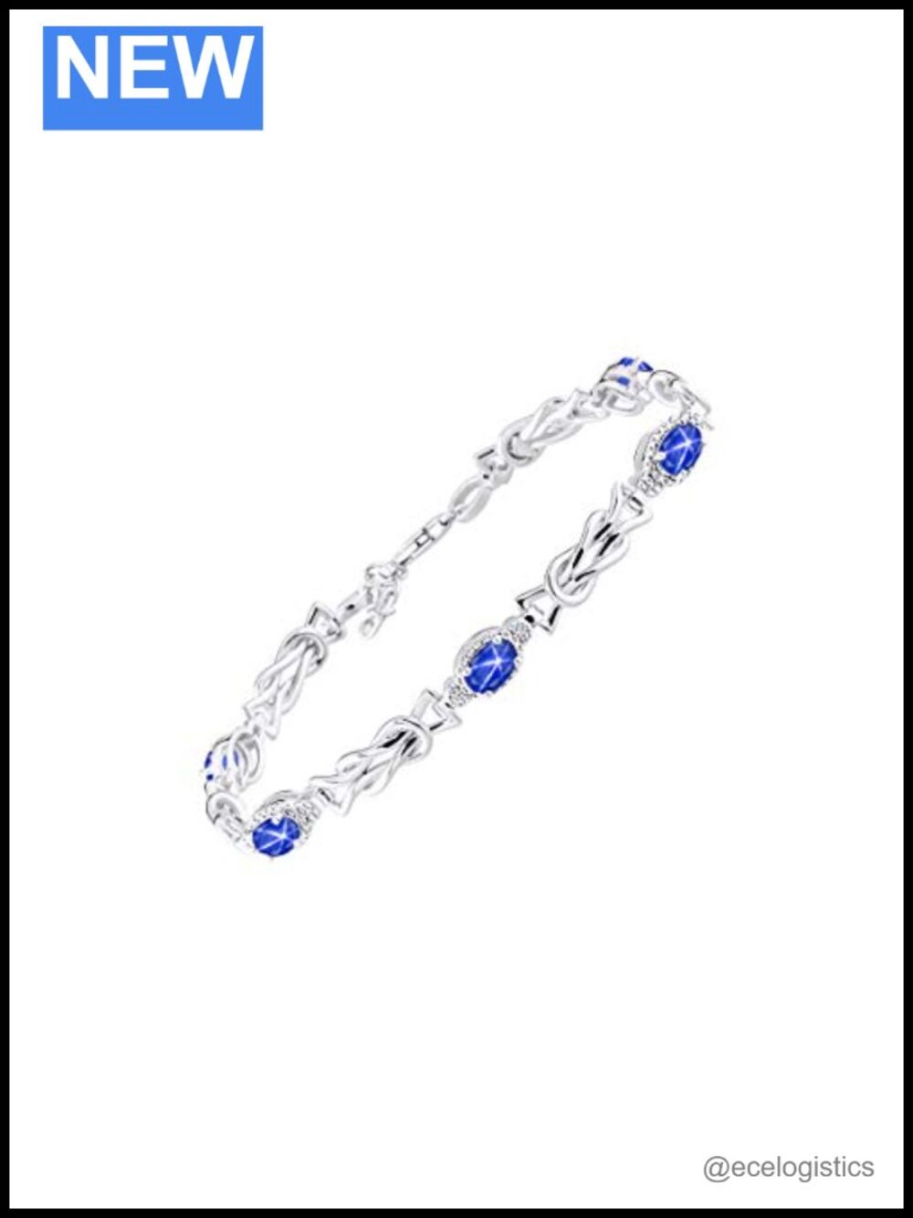 Sterling Silver Love Knot Tennis Bracelet Gemstone & Diamonds Adjustable 7-8"
